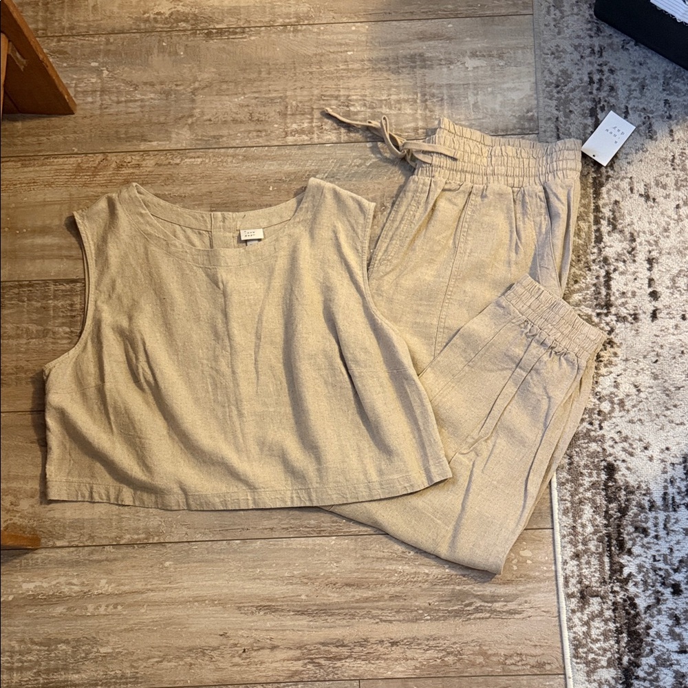 a new day Beige Sleeveless Top and Jogger Set
